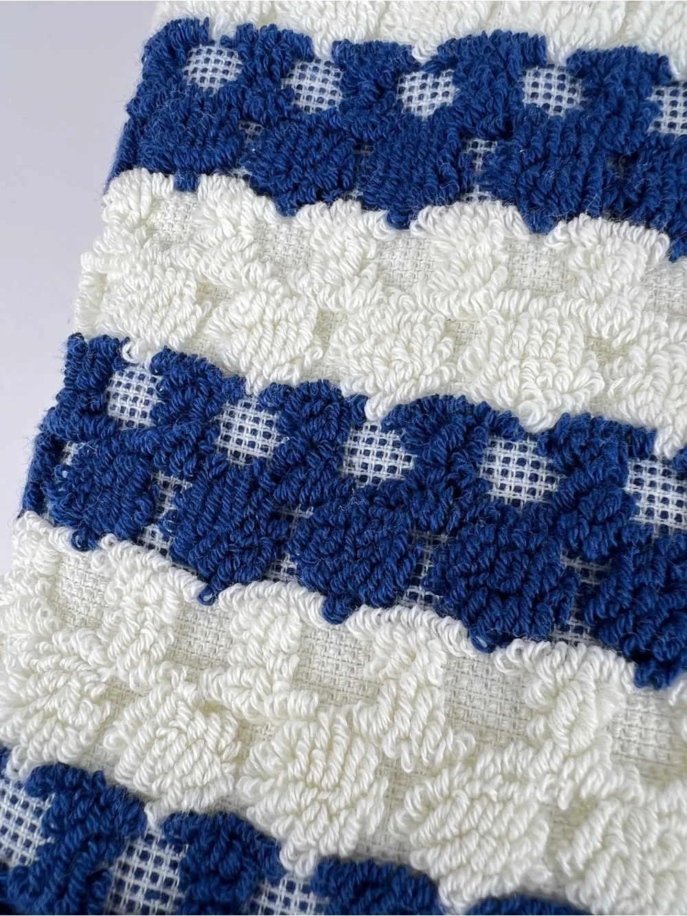 Max Studio Bath Towels Navy Cream Stripe Waffle Texture Soft Cotton 2 Pc NEW
